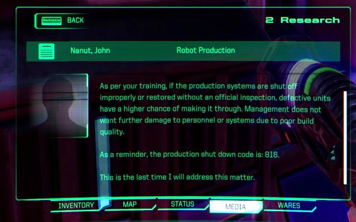 system shock robot maintenance code