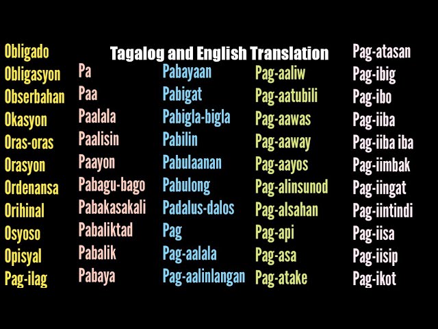 tagalog words starts with o