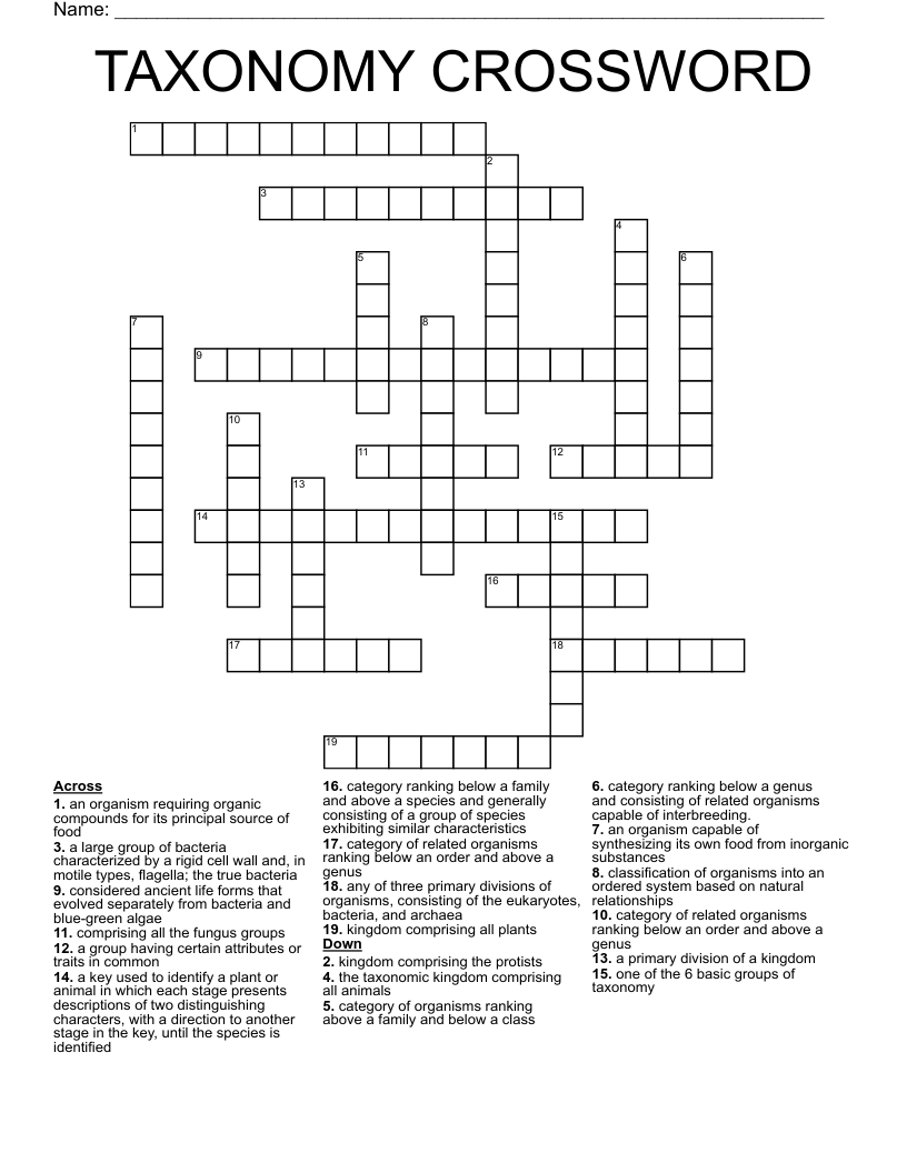 taxonomic category crossword