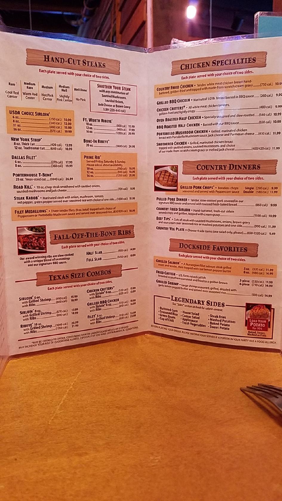 texas roadhouse orange park menu