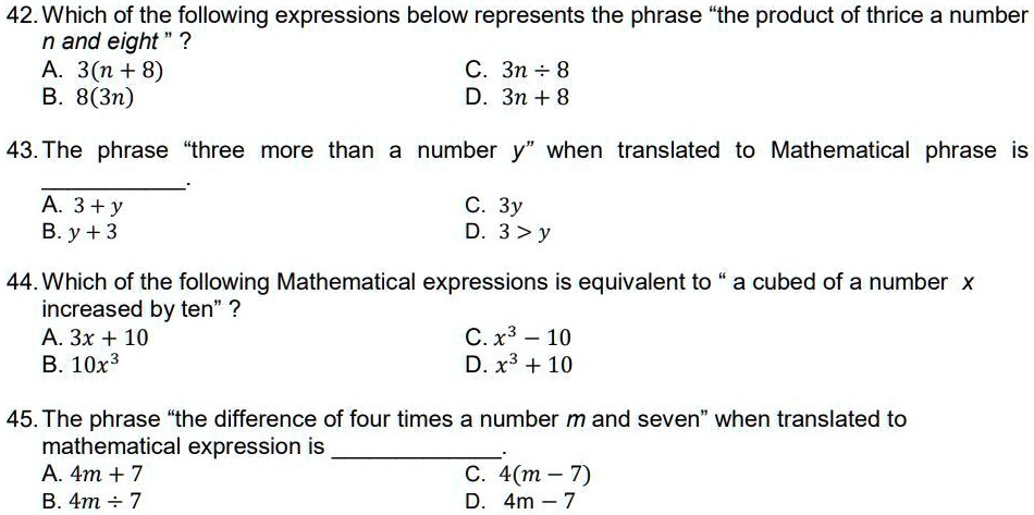 thrice a number in mathematical expression