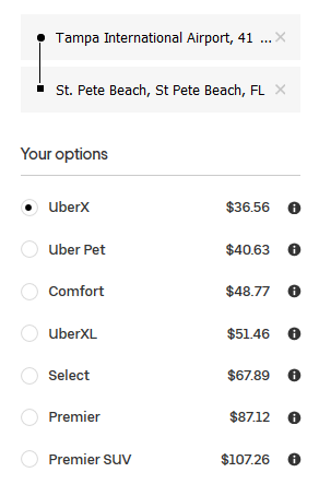 uber from tampa airport to clearwater beach