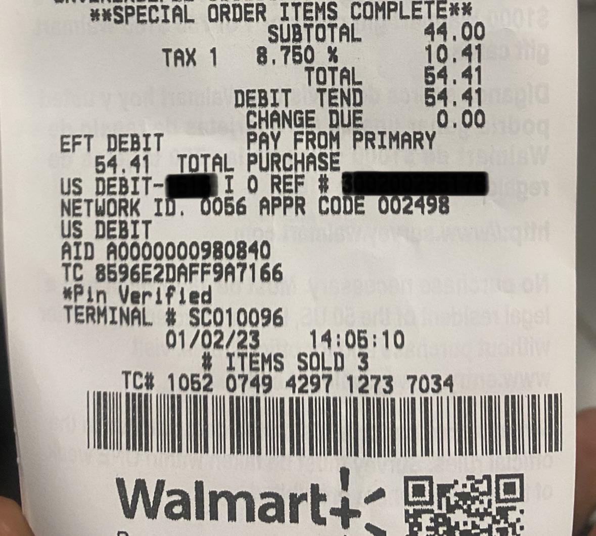 walmart receipt tc