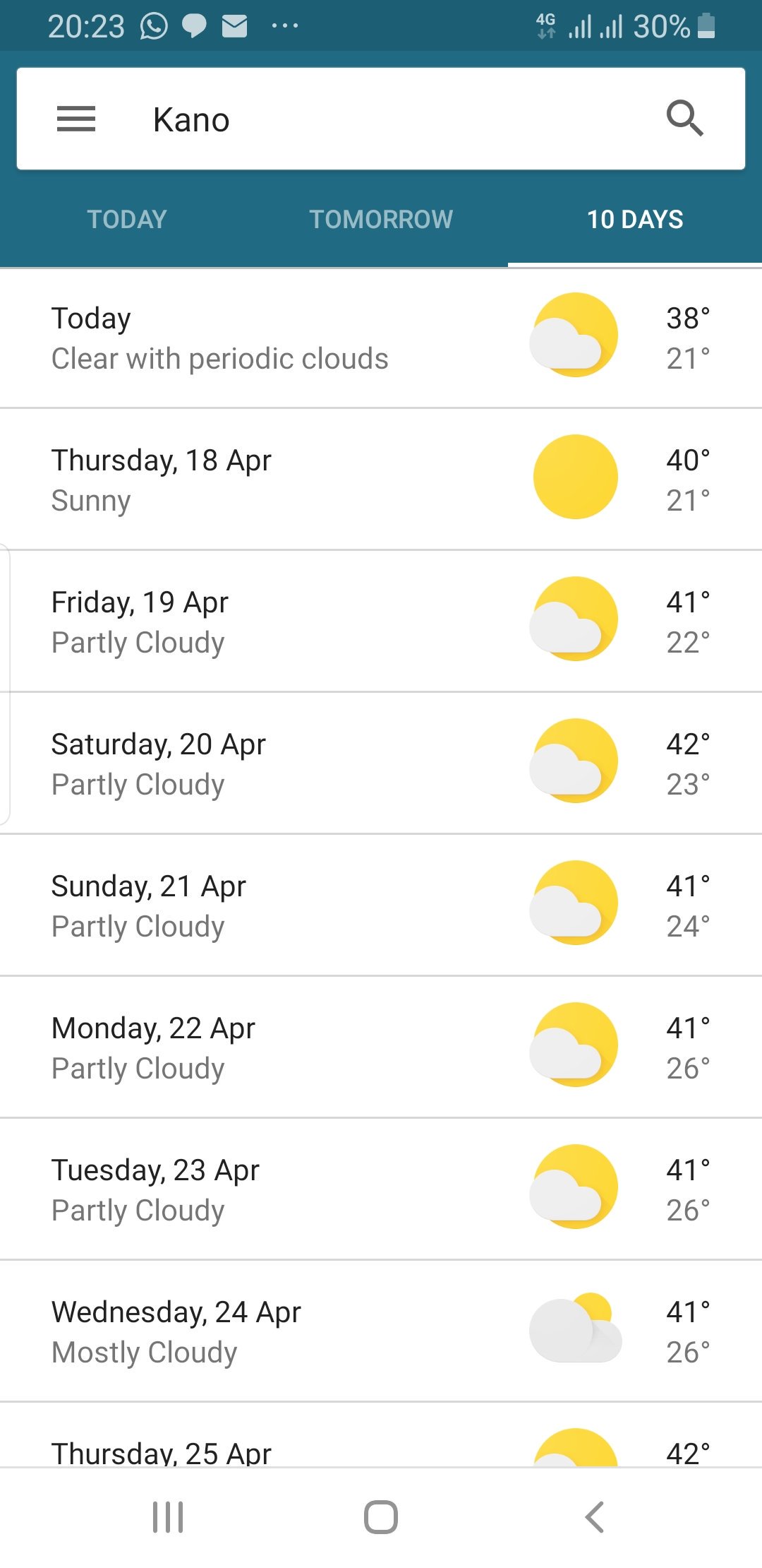 weather in denair 10 days