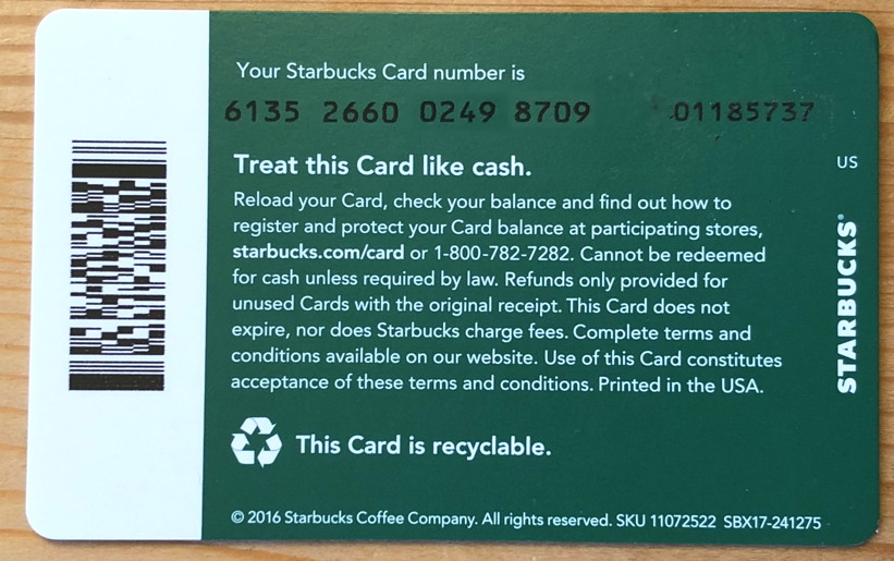 where is starbucks security code on card