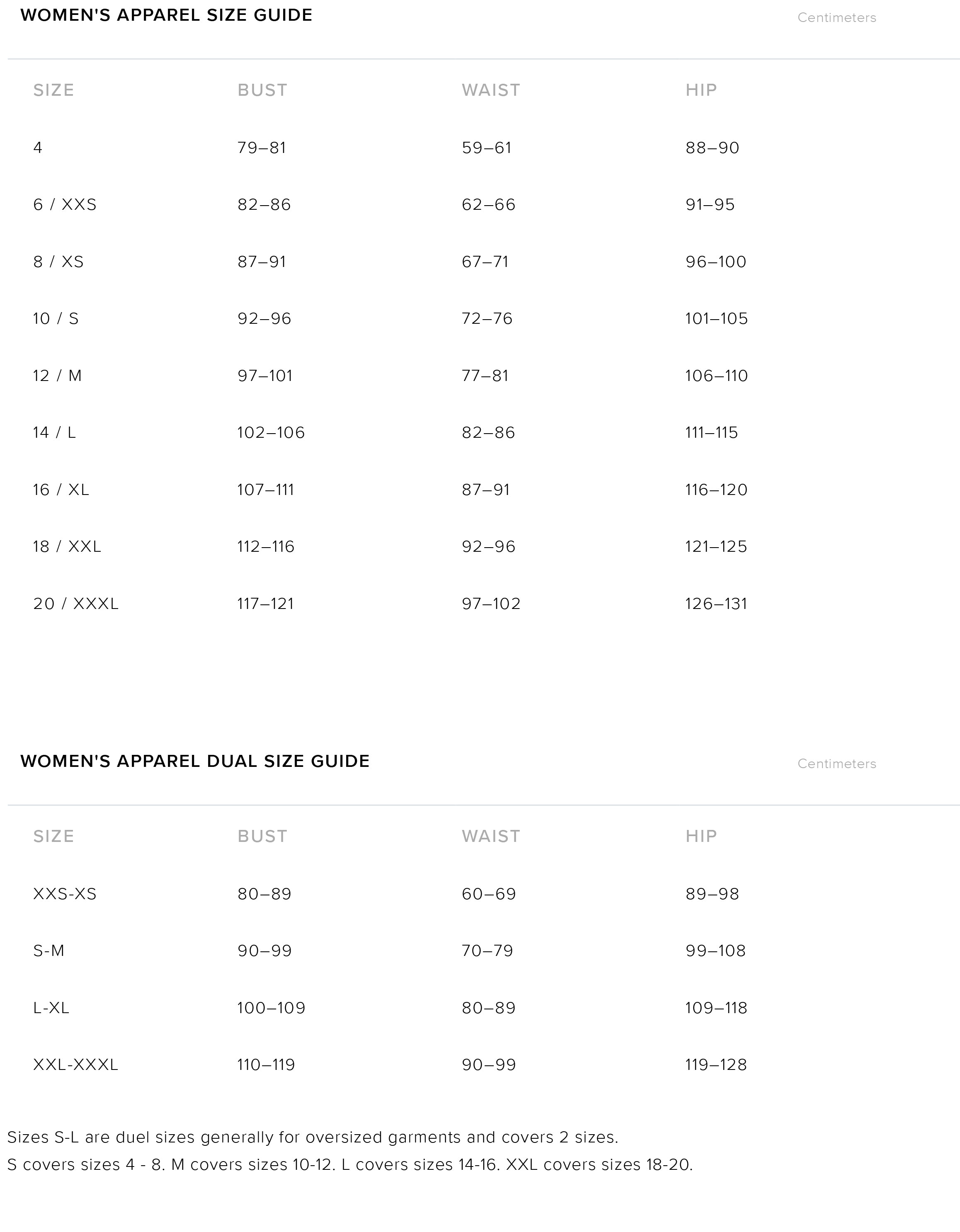 witchery size guide