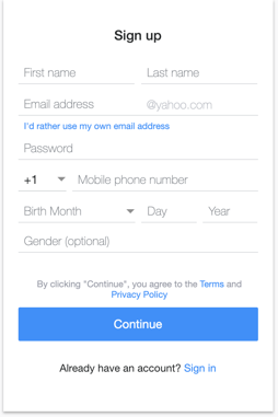 yahoo mail sign up