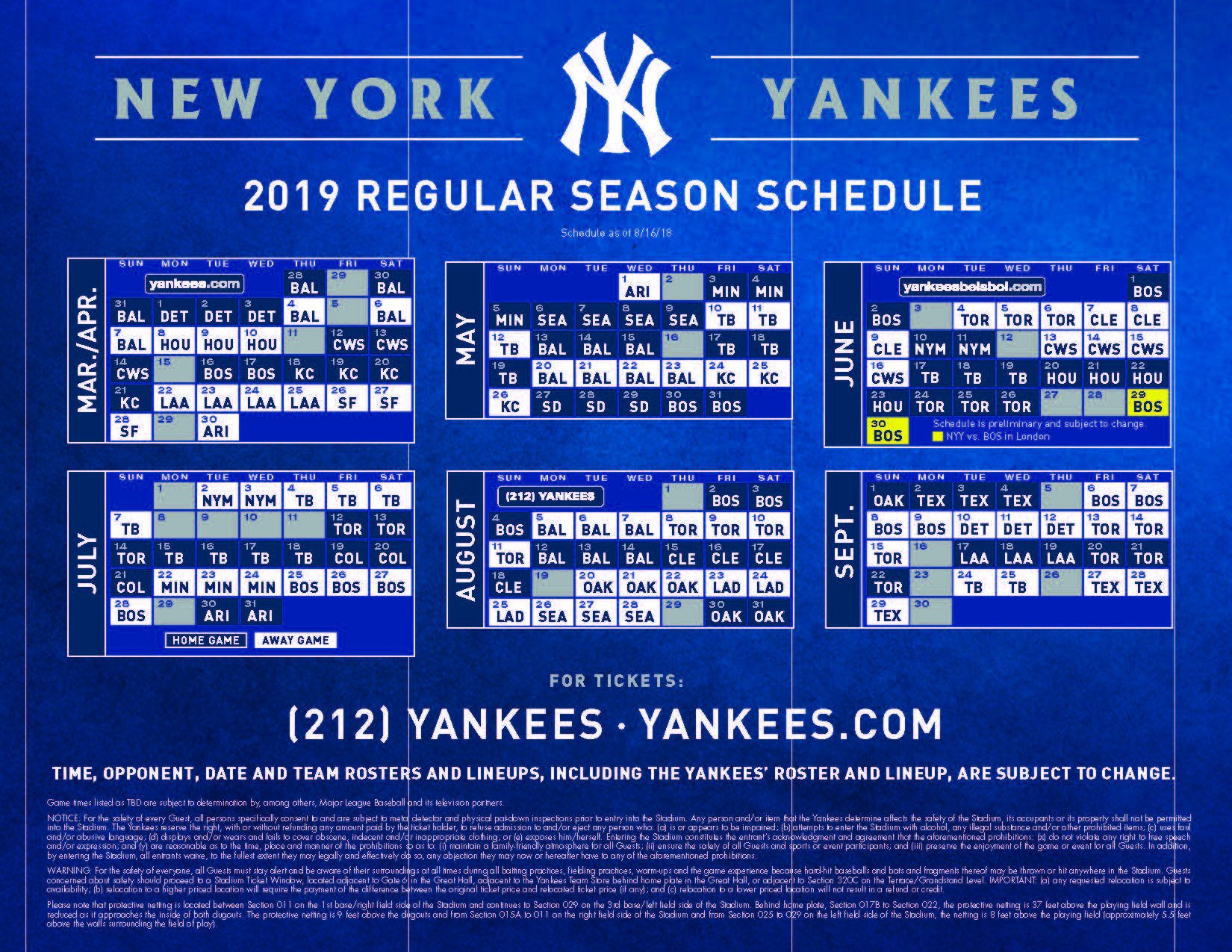 yankees schedule