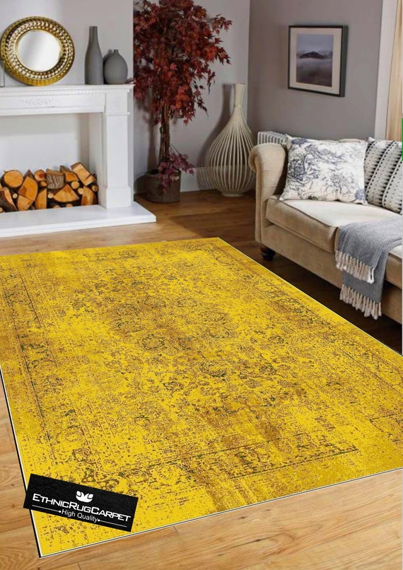 yellow carpet living room